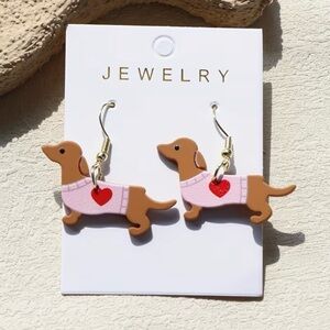 Dachshund / Weiner Dog Earrings with Heart Sweater
